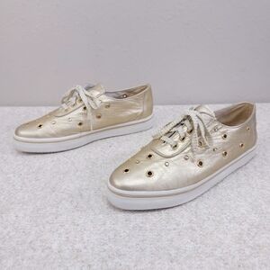 Stuart Weitzman Vintage Metallic Gold Leather Jeweled Sneakers